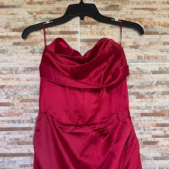 Bardot Strapless Burgundy Dress - Picture 2 of 8